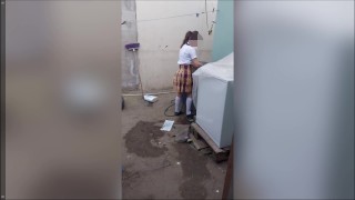 I find my schoolgirl stepdaughter alone at home washing her panties, perverted stepfather,